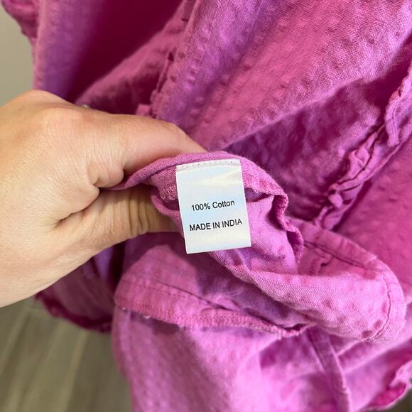 Banjanan Chandra 100% Cotton Ruffle Tiered Sleeveless Midi Dress Pink M - Picture 8 of 10